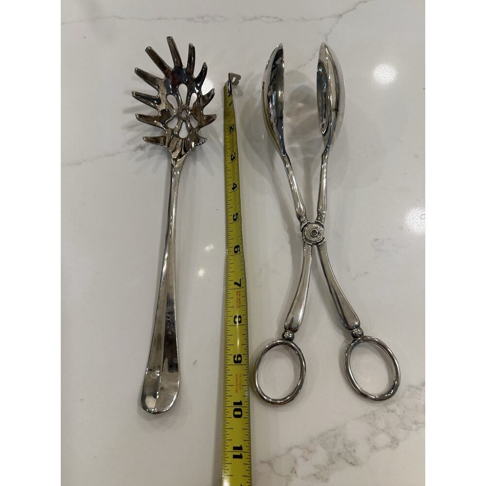 International Silver Silver Plated Set of 3 Serving Spoons Salad Tongs - Picture 9 of 16